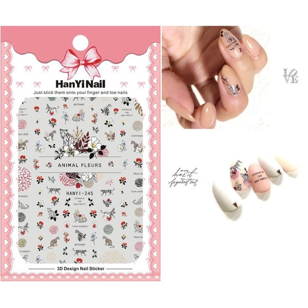 

hy242-272 new arrival self-stick nails art sticker nail wrap sticker tips winter christmas tiger animal fleurs manicura stickers, Black