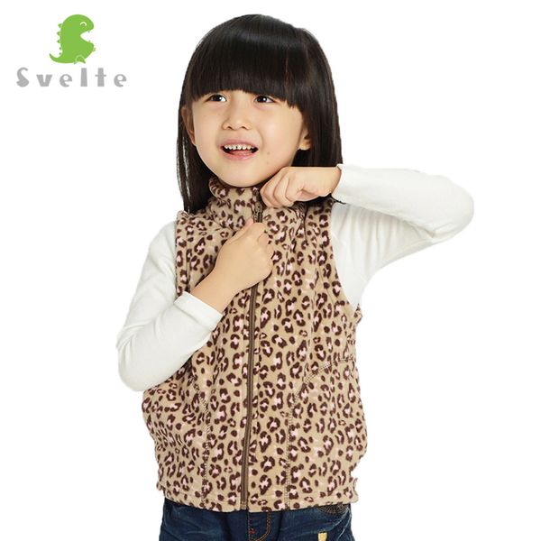 

svelte age 2-8 year old children kids girls fleece leopard vests waistcoats for fall autumn spring fur clothes outerwear, Blue