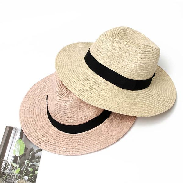 

summer hat women beach straw hat ladies 2020 fashion casual panama beach breathable adjust rope sun hats for women, Blue;gray