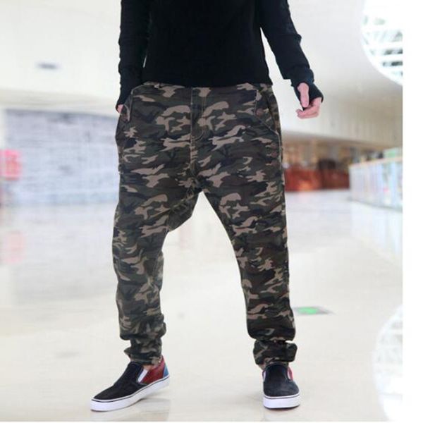 

men's pants men camouflage cotton trousers loose harem mens joggers hiphop clothes elastic jeans, Black