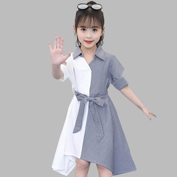 

girls dress striped patchwork party dress for girl turn down collar kids with bow belt autumn novelty costume for girls, Red;yellow