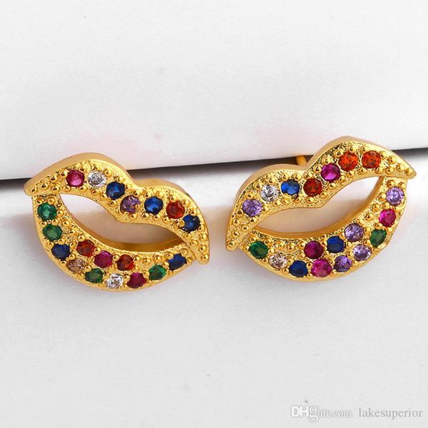 

женщины rhinestone губы серьги стержня rhinestone красочные lip серьги ювелирных изделий способа аксессуары для подарков партии высокого кач, Golden;silver