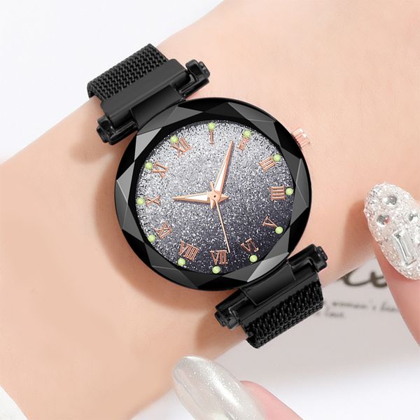 

fashionable women gradient starry sky watches elegant ladies quartz wristwatches luxury luminous magnet watches, Slivery;brown