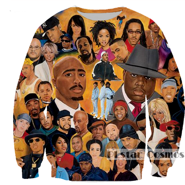 

2019 рэпер 2pac тупака амару шакура notorious b.i.g. biggie smalls 3d печати толстовка мужчины женщины crewneck с длинным рукавом streetwear, Black