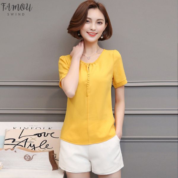 

new arrival 2020 womens casual solid blouse fashion loose chiffon short sleeve shirt 3xl, White