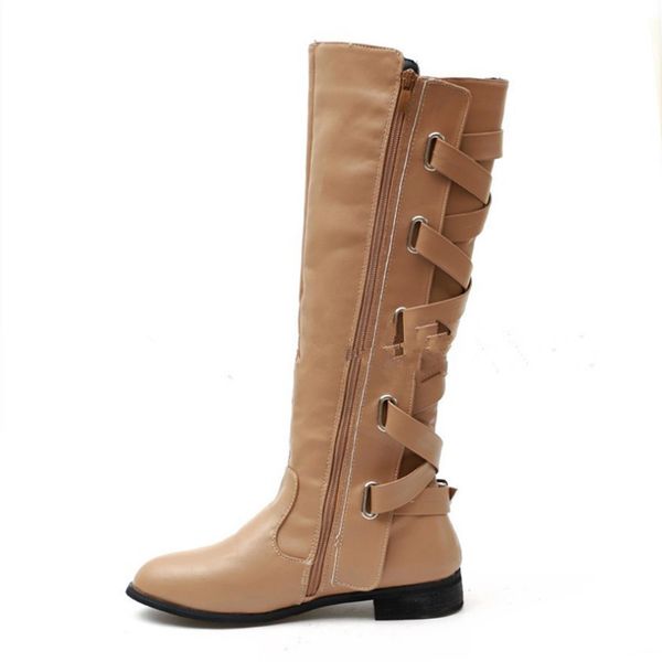 

woman motorcycle boots spring casual side zipper flat booties autumn high tube non slip fashion shoes, Black