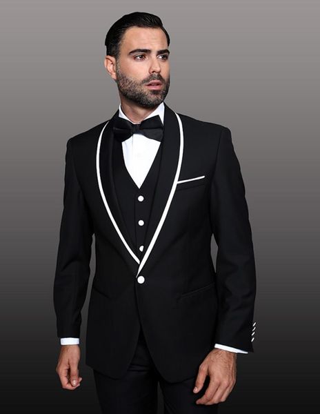 Marca New Black Noivo Smoking xaile lapela Groomsmen Mens Wedding Dress Man Popular Jacket Blazer 3 peça naipe (jaqueta + calça + Vest + empate) 1036