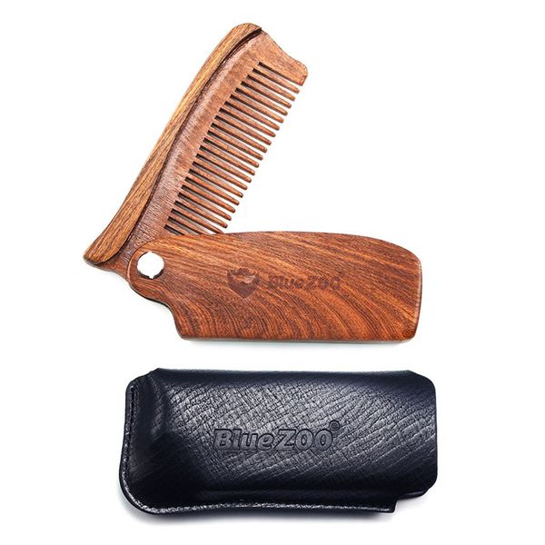 

1pc sandalwood wooden folding beard brush pocket hair brush anti-static for men women hair care tools, Silver