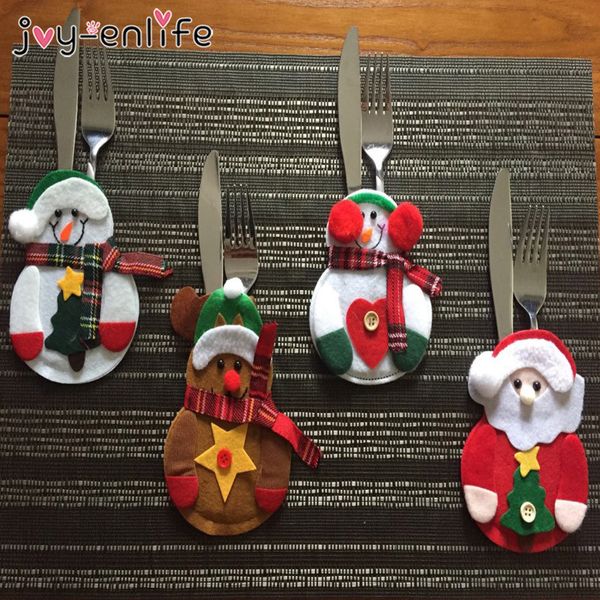 

4pcs christmas knife fork skirt pants cutlery set cover cloth bag navidad natal dining table christmas decorations for home xmas