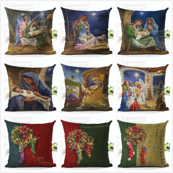 

retro pattern mary jesus the girl throw pillow wreath socks ribbons cushion set for home office couch decoration