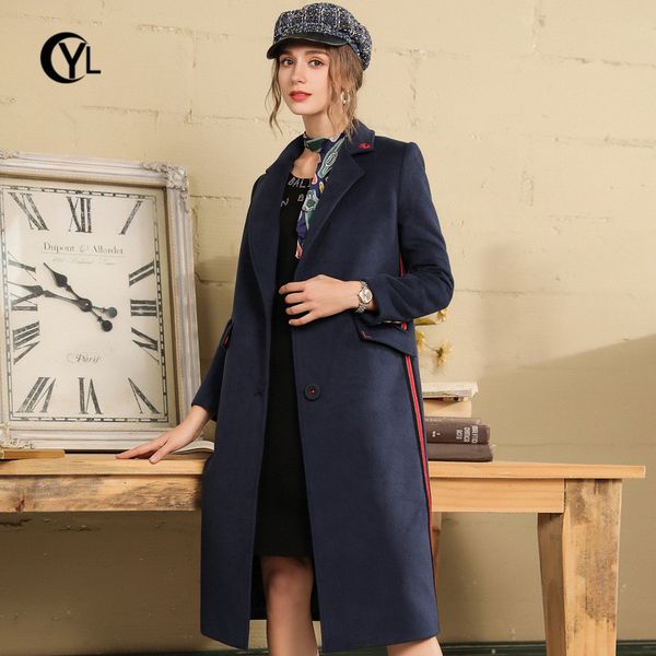 

ouyalin l- xxxl 4xl 5xl plus size women woolen winter coat 2018 lady navy blue turn down collar long coats outwear, Black