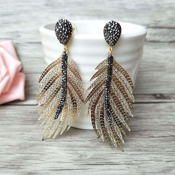 

5 pairs fashion feather shape earrings paved rhinestone crystal charm dangle earrings jewelry for women er524, Silver