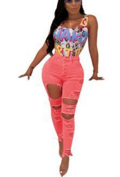 

womens jeans new summer hole high waist button up pencil jeans active wear fashion denim long pants trousers, Blue