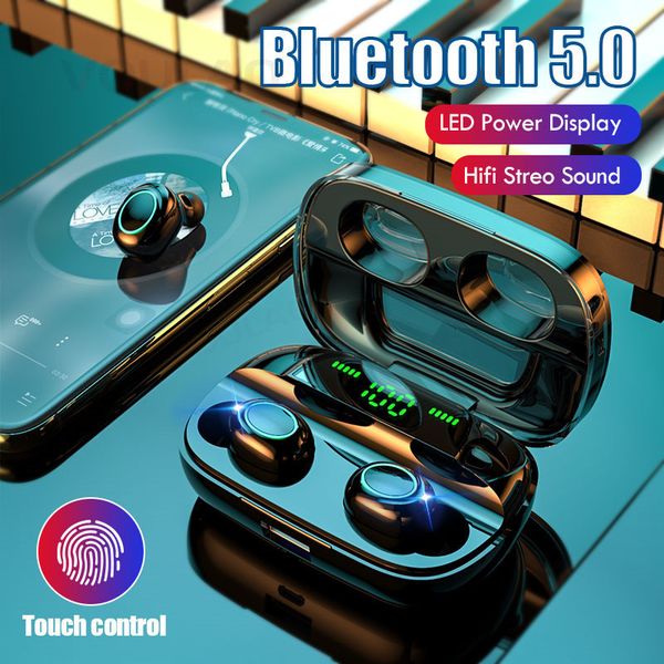 

bluetooth 5.0 earphones wireless headphone power display touch control sport stereo earbuds headset with 3500 mah charging case
