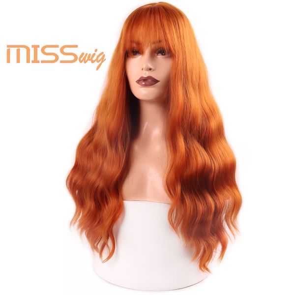 

miss wig long wavy wigs for black women african american synthetic hair orange brown wigs with bangs heat resistant wig