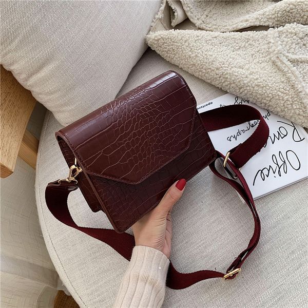 

2020 new women handbags mini messenger bags stone patern pu leather solid color crossbody shoulder bags brown