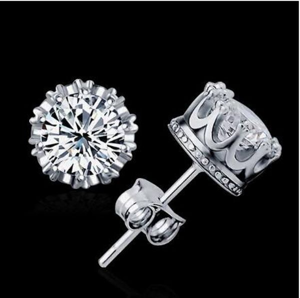 

2020 new design 925 sterling silver cz diamond crown stud earrings fashion jewelry beautiful wedding / engagement gift ing, Golden;silver
