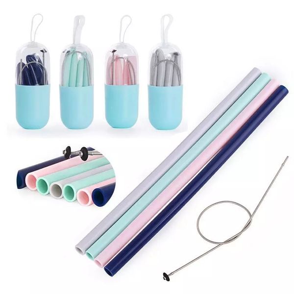 

silicone foldable drinking straw set with mini box brush reusable collapsible straws for outdoor travel kitchen bar portable drinkware