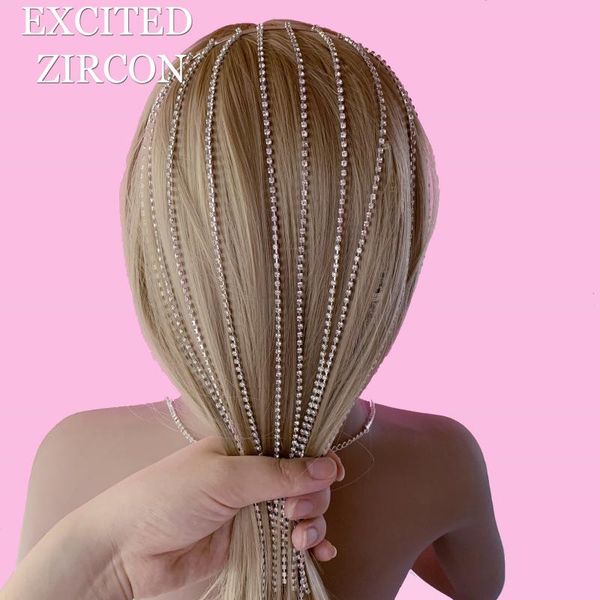 

2020 new design fashion rhinestone three-dimensional tassel headdress luxury exquisite woman bride wedding jewelry, Golden;white