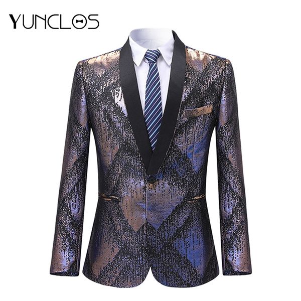 

yunclos 2019 blue business men suit jackets stripe print singer stages blazers suit jackets wedding one button men, White;black