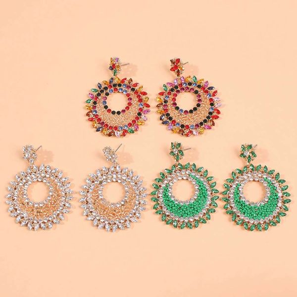 

iced out hoop earrings for women luxury designer colorful bling diamond flower dangle earring vintage bohemian bead flower jewelry love gift, Silver