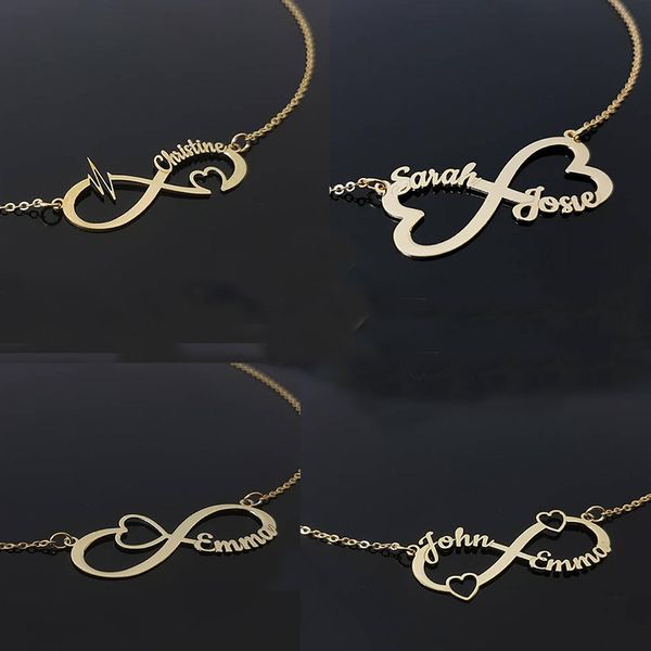 Collana con nome infinito personalizzato Collana girocollo con cuore in oro rosa argento personalizzato Donna Uomo Regalo da damigella d'onore Coppia gioielli BFF