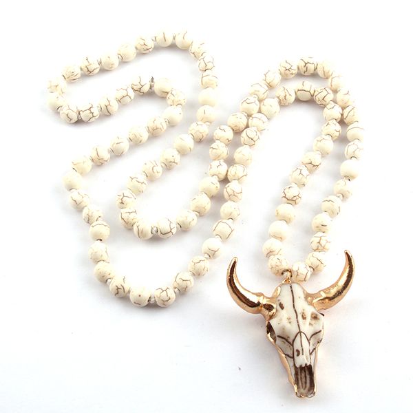 

fashion bohemian tribal jewelry white stone knotted horn pendant necklaces for women ethnic necklace, Silver