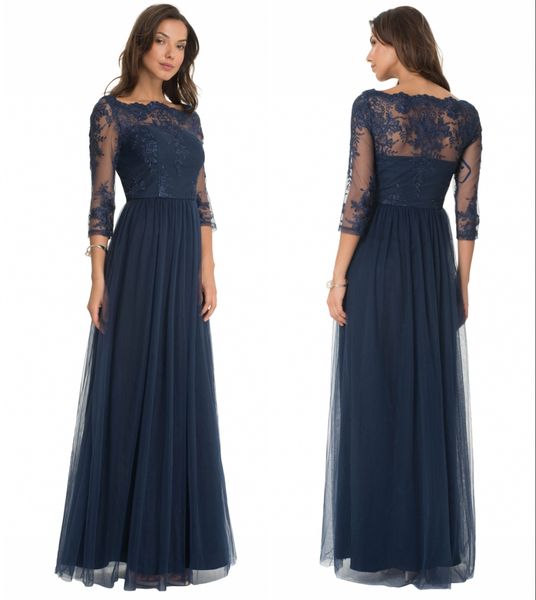 

vintage dark navy lace sheer mother of the bride groom dresses with 3/4 long sleeves floor length evening wear gowns dh6290, Black;red