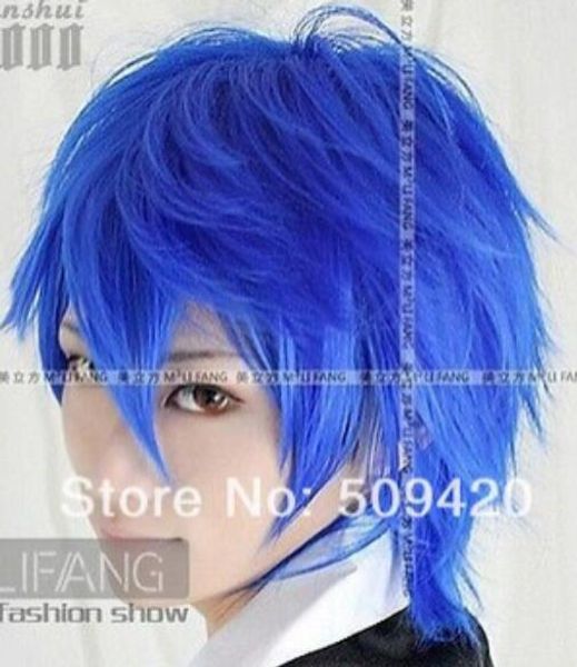 SPEDIZIONE GRATUITA +++ NUOVA parrucca cosplay Vocaloid Kaito corta a strati blu