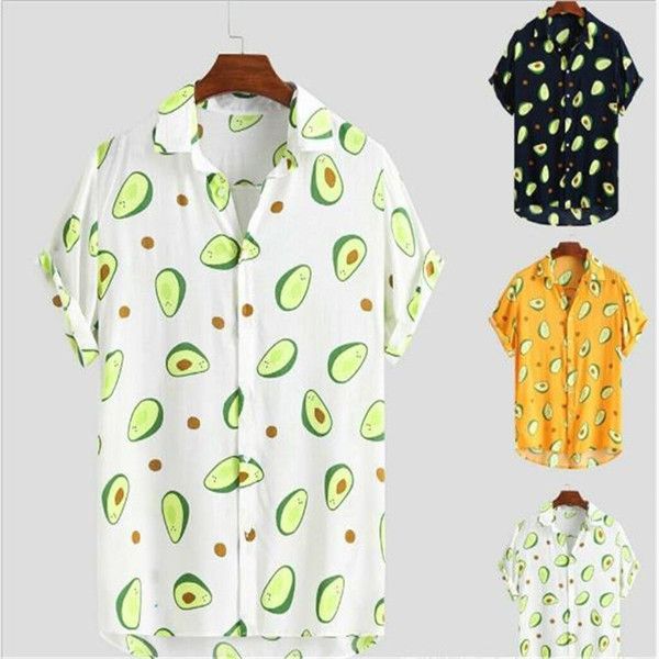 

mens 2020 luxury designer clothes short sleeve fruits print lapel neck mens beach shirts male clothing, White;black