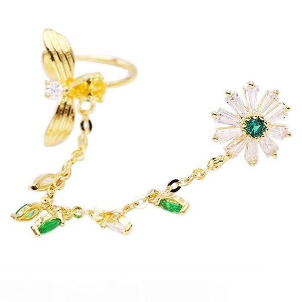 

new trend korean fashion chain fun bee flower earrings ear hooks wild tassels women ear bone clip temperament female earrings accessories, Silver