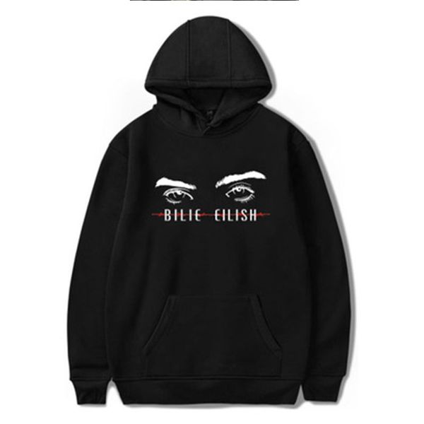 

billie eilish fashion printed hoodies women men long sleeve hooded sweatshirts 2019 new fashion casual trendy streetwear hoodies, Black