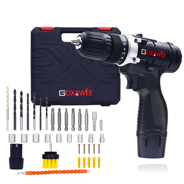 

12v power tool handheld electric drill lithium cordless drill driver household rechargeable electric screwdriver & 100pcs bits