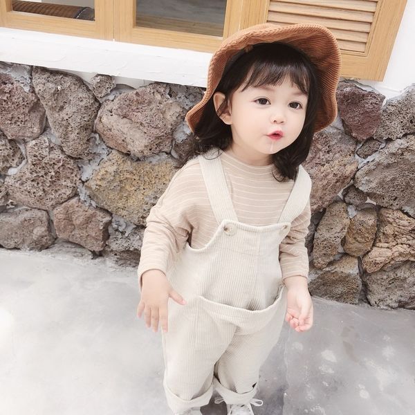 

2019 children autumn strap trousers boys and girls big pocket casual pants, Blue