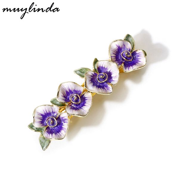 

vintage enamel flower hair jewelry rhinestone moth orchid hair clip barrrettes women accessories muylinda, Golden;white