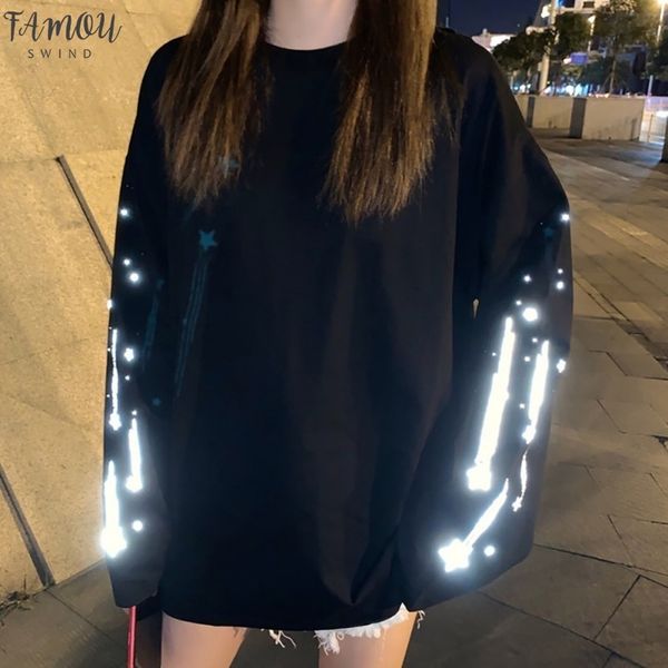 

fashion t shirt women round collar autumn print loose long sleeve casual female streetwear oversized tee shirt, White