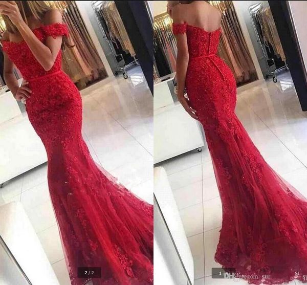 

2019 новый красный вечернее платье robe de soiree русалка аппликации формальные платья знаменитостей с плеча вечерние платья из бисера на пр, Black;red