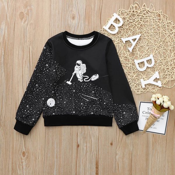 

cartoon space astronaut children boy girl sweatshirt warm pullover clothes modis sweatshirt kids felpa bambino, Black