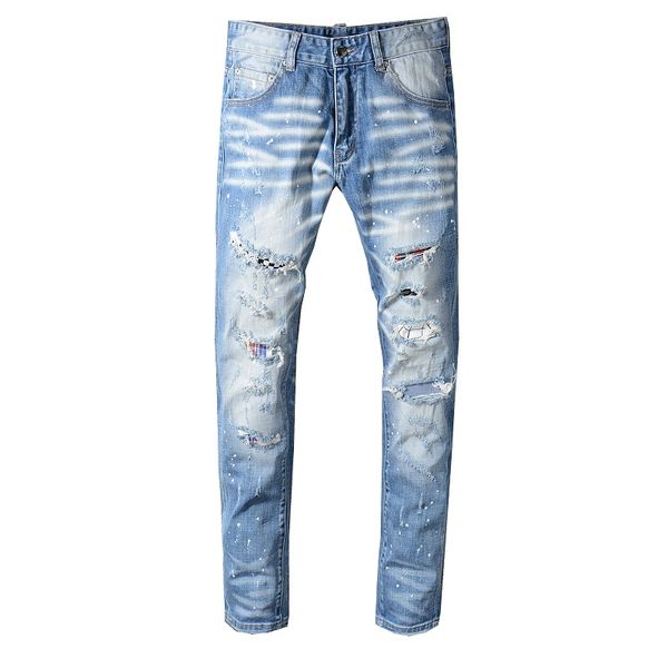 

new style mens designer pencil jeans letter printed white denim pants fashion club clothing for male hip hop skinny jeans 1331, Blue