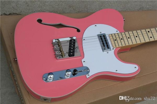 

factory custom new maple fingerboard pink electric guitar lecaster real p showing