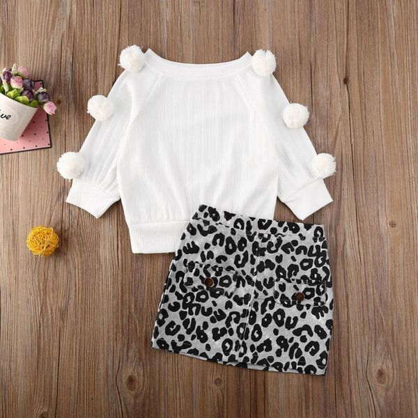

toddler baby girl winter clothes set long sleeve +leopard mini skirt outfit, White