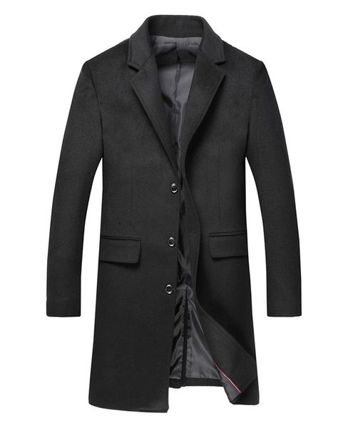 

autumn winter mens formal jackets wool blend single solid breasted male coats lapel neck casual homme long outerwears, Black