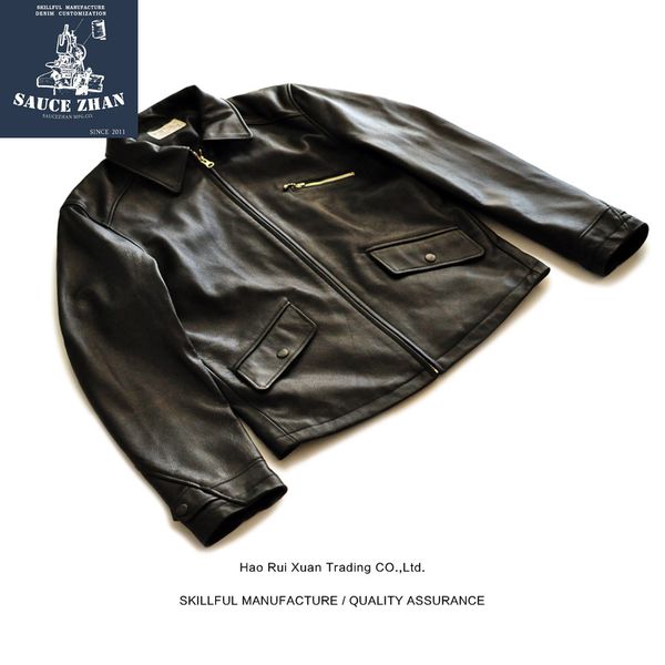 

saucezhan first layer leather men's leather jacket motorcycle jacket 2018 new mens parka real fur, Black