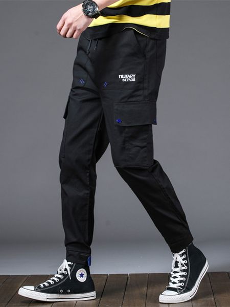 

el barco spring cotton casual men cargo pants black hip hop male streetwear joggers fashion designer pockets long harem trousers