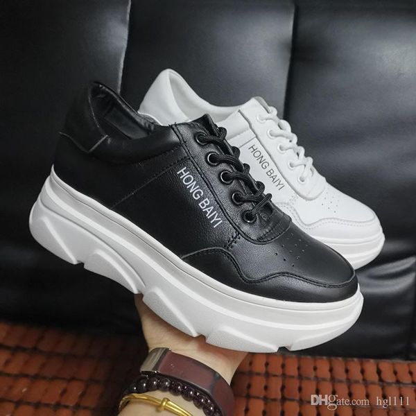 

leather sneakers women's new thick-soled platform shoes round head college wind women wild flat white shoes sports thick-soled running