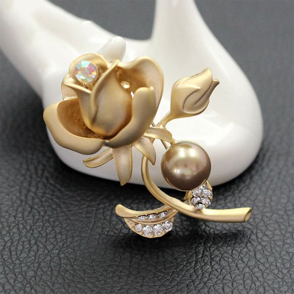 

elegant rose flower shape crystal brooch wedding bridal pin women jewelry imitation pearl rose flower brooch wedding favors accessories, Gray