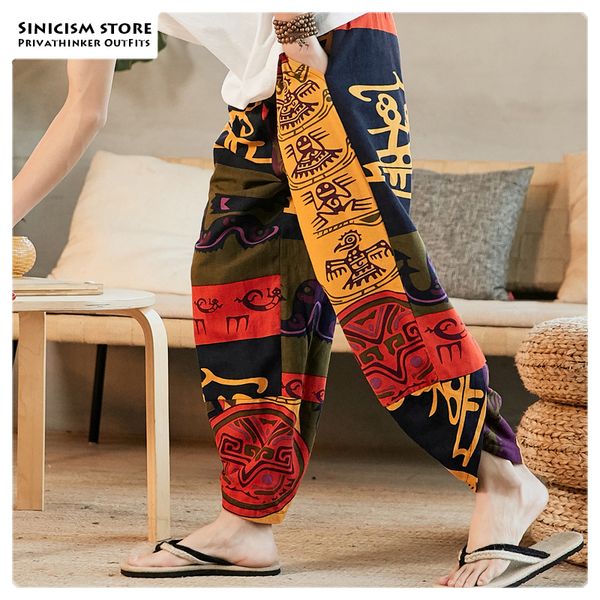 

sinicism store men loose harem pants 2019 autumn chinese style mens cotton and linen ankle-length pants male 5xl korean, Black