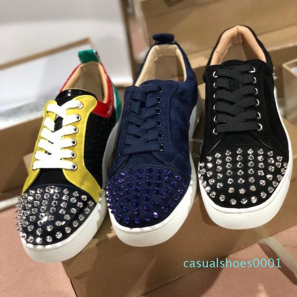 

men shoes designer sneakers red bottom trainers brown suede real leather junior spikes shoes white crystal wedding party shoes ac01, Black