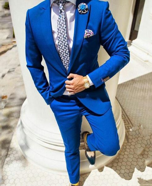 Yakışıklı Royal Blue Damat smokin Notch Yaka Groomsmen Düğün Smokin Popüler Erkekler Örgün Balo Ceket Blazer Suit (Ceket + Pantolon + Kravat) 335
