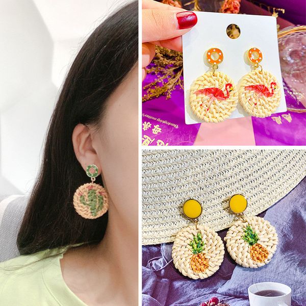 

модные ротанг деревянные серьги для женщин ручная роспись капает масло кактус серьги стержня женская девушка новая мода поставки производите, Silver